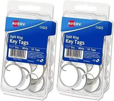 AVERY Metal Rim Key Tags 1.25 Diameter Metal Split Ring LOT 2 Box Of 50 Each=100 • $12