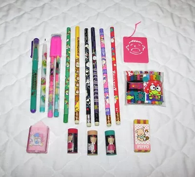 Huge Vintage 1990s Sanrio Lot Pencils Pen Erasers Mini Colored Pencils Stencil  • $63.96