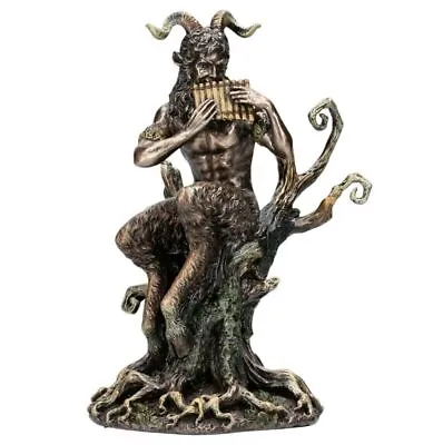 Pan God Statue Playing Flute Bronzed Veronese Design Sculpture • £172.46