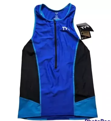 NWT TYR Men's Competition Triathlon Tank Top Blue & Black Size Medium • $11.99