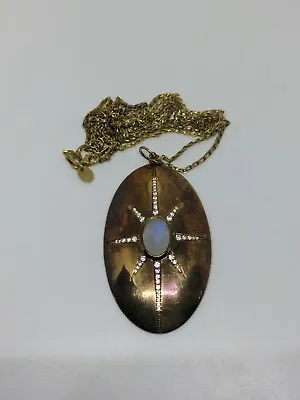 Vintage Gold Tone Sterling Silver 925 AV Moonstone Pendant Necklace 34  • $59.99