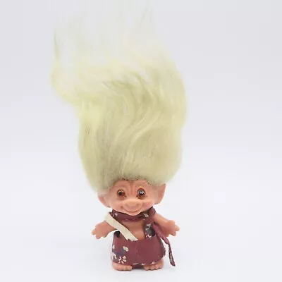 Vintage Dam Troll Doll Green Hair 2.5  Orange Eyes Caveman Regd Des Uk B36 • $70