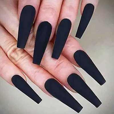 Outyua Black Super Long Matte Press On Nails Coffin Ballerina Fake Nails Desi... • $15.58