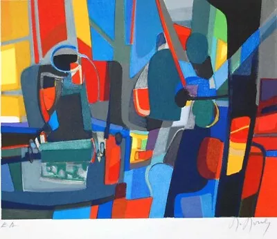 MARCEL MOULY Personnages Cubiste 2003 Hand Signed Cubist Lithograph COA Unframed • $1125