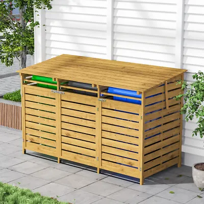 Double/Triple Wheelie Bin Storage Wooden Store Cover Garden Rubbish Dustbin Shed • £155.95