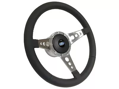 1964-67 Ford Mustang 9-Bolt 14  Leather Steering Wheel Kit Script Hole 3-Spoke • $314.99