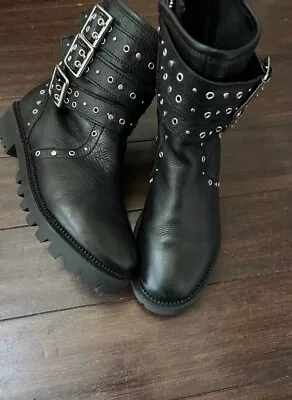 Zara Combat Black Leather Ankle Moto Boots US Size 6 EU 36 • $24