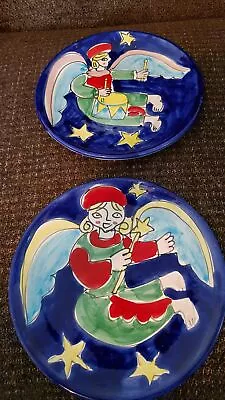 La Musa 2 Hand Painted 8  Made In Italy Angel Plates Stars Christmas EUC • $50