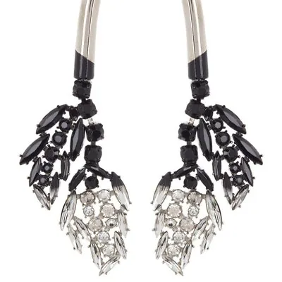 Marni Strass Two-Toned Stone Branch Earrings Dangling Black Silver Elegant New • $474.05