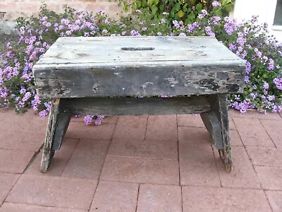 Old Vintage Primitive Handmade Wood GARDEN SEAT / STOOL • $42.95