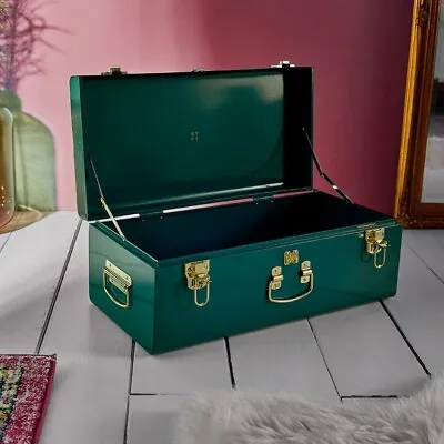Retro Storage Metal Trunk Bedroom Box Chest Toy Vintage Organizer Compartment • £82.99