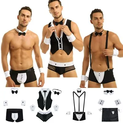 Mens Sexy Bow Tie Collar Boxer Briefs Underwear Waiter Tuxedo Costume Outfit Set • $12.13