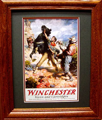 Winchester Western Hunter Elk Horse Old Time Poster Framed 8x10 • $40