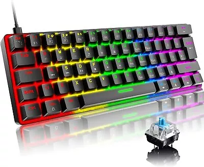 $37.99 • Buy UK Layout Wired Gaming Keyboard 60% Mechanical Mini Portable 62 Keys RGB Backlit