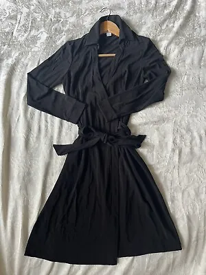 $49.99 • Buy Diane Von Furstenberg Womens Black Long Sleeve V Neck Midi Wrap Dress Size 4