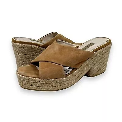 Zara Basic Suede Block Heel Open Toe Espadrille Sandals Womens 40 (US 10) Tan • $24.99