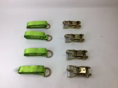 2  X 100  Hi-VIZ Green TECNIC Webbing Lasso Straps W/ Finger Hook Wide Ratchets • $93.20