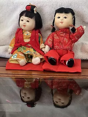 RARE Vintage Mid-Century Japanese Ichimatsu Gofun Dolls -  Pair Of 2 • $25