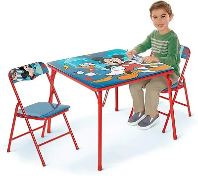 .Mickey Mouse Activity Folding Table Sets W/Padded 2 Red/Blue Chairs Safety Lock • $69.12