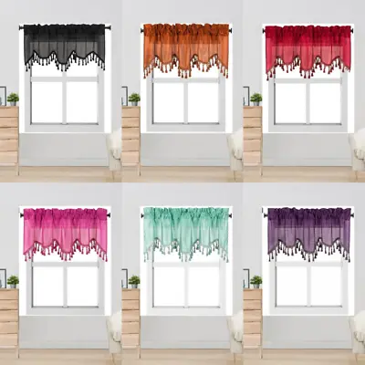 1pc Waterfall Voile Sheer Valance Scalloped Wave Edge Rod Pocket 55  W X 18  L • $7