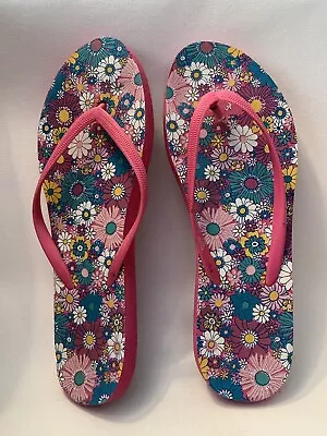 Pink Flowered Mossimo Flip Flops Size L • $4