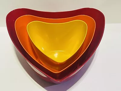 Rachel Ray Red Orange Yellow Heart Shaped Melamine Nesting Bowls Groovy Mod • $13.35