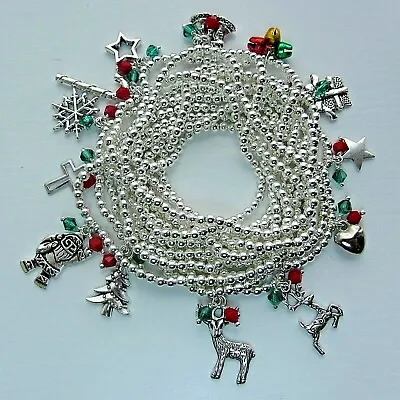 Silver Ball Stretch CHRISTMAS Charms Wish Bracelet Perfect For Stacker Gift • £4.67