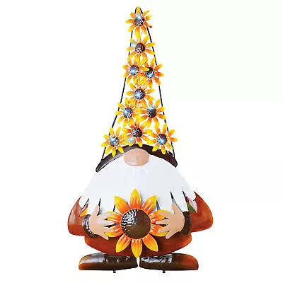 Solar Autumn Flowers Gnome Decorative Metal Garden Stake • $17.96