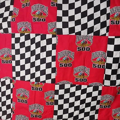 Vintage Indianapolis Daytona 500 Quilted Granny Square Checkered Racing 52x45 • £24.13