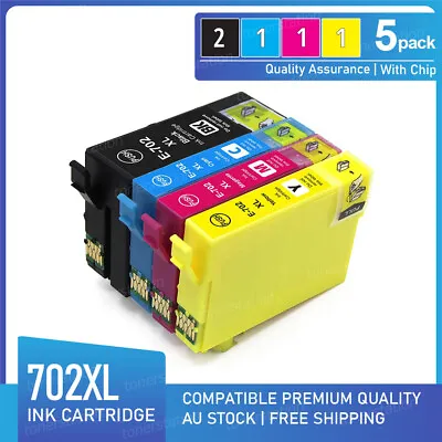 $46.85 • Buy 5x Generic Ink Cartridges 702XL For Epson Workforce WF3720 WF3725 WF3730 Printer