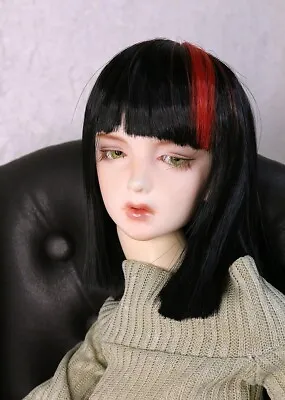 1/4 7-8  BJD DOLL WIG MSD Sd Short Black And Red Straight Hair With Bangs JR-186 • $26.50