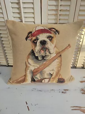 Hines Of Oxford BULL DOG Vintage BASEBALL Tapestry Pillow Cotton/Velvet Feather  • $59.95