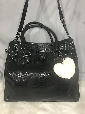 Michael Kors Embossed Glossy Python Leather Hamilton Satchel Black Beautiful 8 • $75