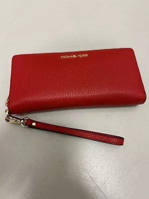 Michael Kors Jet Set Travel Continental Red Zip Around Wristlet Wallet • $89.50