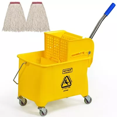 Mop Bucket 22Quart With Side Press Wringer On Wheels INCL. 2 PACK MOP HEAD • $49.99