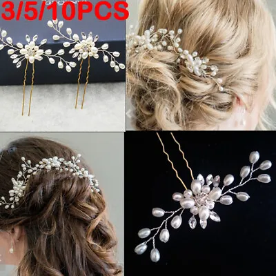 £4.99 • Buy Flower Wedding Hair Pins Bridesmaid Crystal Diamante Pearls Bridal Clips Grips
