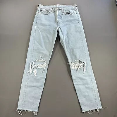Levis Jeans Light Wash Denim Straight Button Fly Distressed Womens 27x28.5 • $19.99