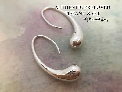 Excellent Authentic Tiffany & Co Elsa Peretti Teardrop Hoop Earrings Silver • $429