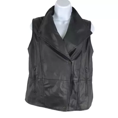 Vince Moto Vest Jacket Women's XS Leather Black Solid Zip Flawed CJ-737 • $21