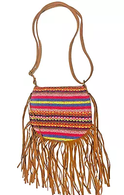 Mossimo TRIBAL Faux Leather Woven Knot Fringe Boho Chic Crossbody Purse Bag 9” • $13.59