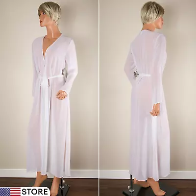 💖 FLORA NIKROOZ Bridal White Peignoir Robe Chiffon Belted S NWT • $36.99