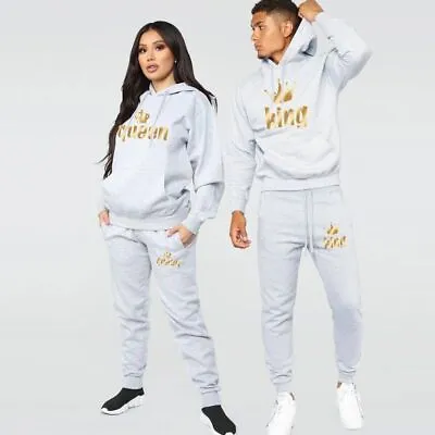Tracksuit Queen King Couple Sport Casual Track Suit Joggers Workout Sweatshirt L • £48.25