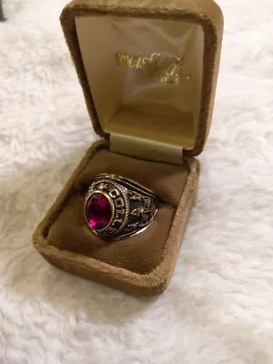 Vintage College Of Hong Kong Ring With A Red Stone • $89.99