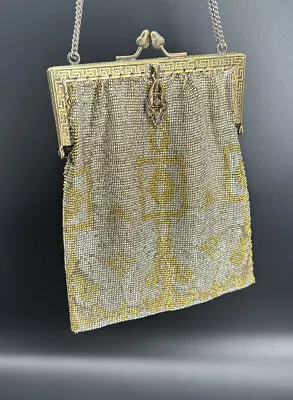 Antique French Micro Steel Bead Purse Metal Beaded Fringe Flapper Bag • $76