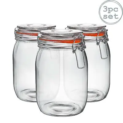 £15.99 • Buy Glass Storage Jars Airtight Clip Top Lid Food Preserve Preserving Jar 1 Litre X3