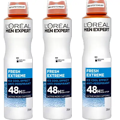 L'Oreal Men Expert Long Lasting Anti-Perspirant Deodorant Body Spray 250ml (X3) • £21.99