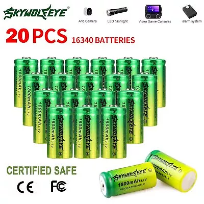 20Pcs 16340 Battery 3.7V Rechargeable Battery Li-ion Lithium 1800mAh Cell Lot • $13.98