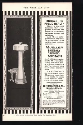 1922 H Mueller Manufacturing Co Drinking Water Fountains  Vintage Art Print Ad 1 • $14.95