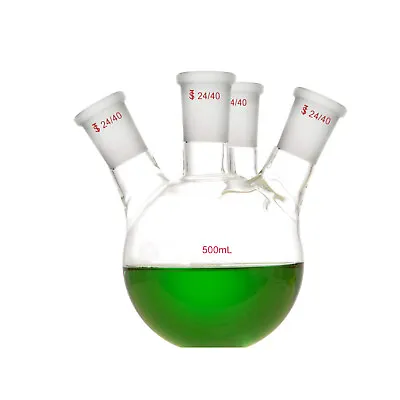 500ml24/404-NeckFlat Bottom Glass FlaskFour NecksLaboratory Chemical Bottle • $29.99