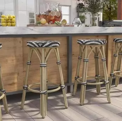 Furniture Of America Shua 26  Dark Brown & Beige Aluminum Outdoor Bar Stool Set • $225